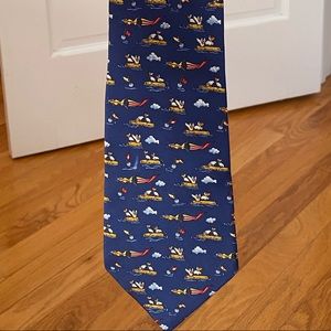 Ferragamo Silk Tie Navy with Duck Airplane Pattern